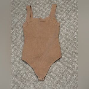 Abercrombie & Fitch Square Neck Tank Bodysuit- Beige - XS